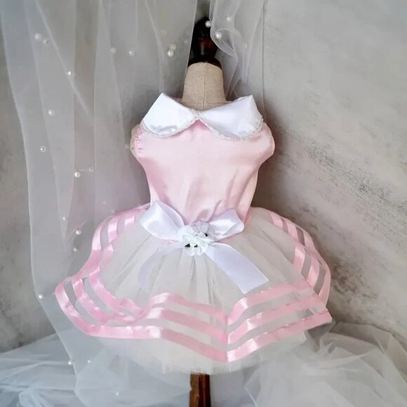 Other - Navy Style Pink Dog Dress with Bow and Ruffle Skirt - Size Small